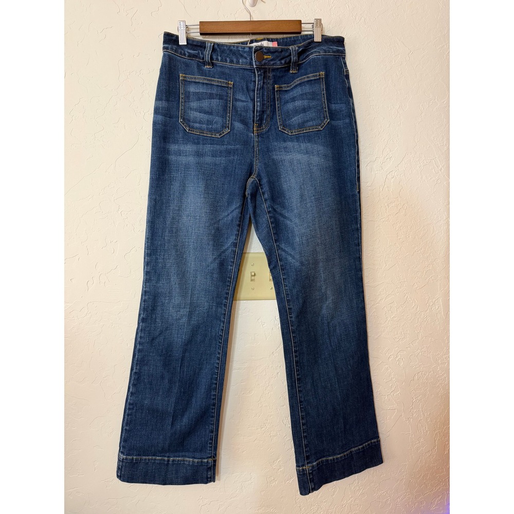 Cabi Patch Pocket Jeans 4151 High Rise Wide Leg Trouser Denim Blue Size 10